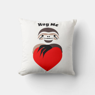 Lazy Sloth Hugging a Red Love Heart Cushion