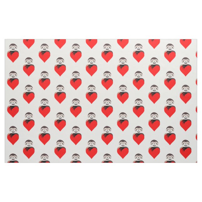 Lazy Sloth Hugging a Red Love Heart Fabric (Fat Quarter)