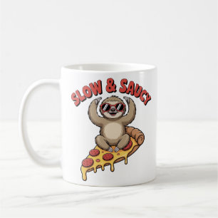 Lazy Sloth Pizza Yoga Funny Cartoon Coffee Mug