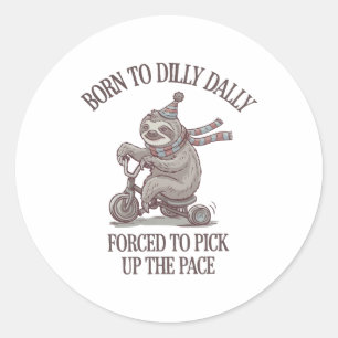Lazy Sloth Retro Bike Cartoon Classic Round Sticker