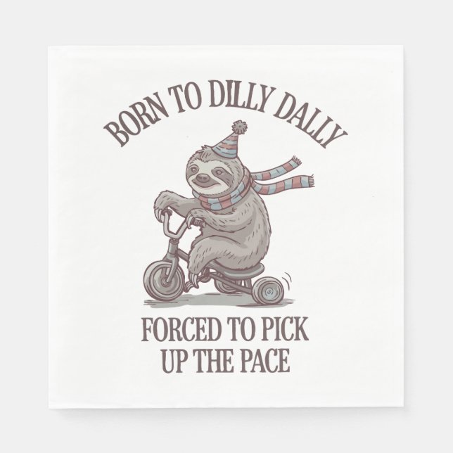 Lazy Sloth Retro Bike Cartoon Napkin (Front)