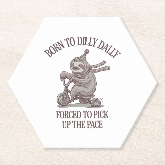 Lazy Sloth Retro Bike Cartoon Paper Coaster (Front)