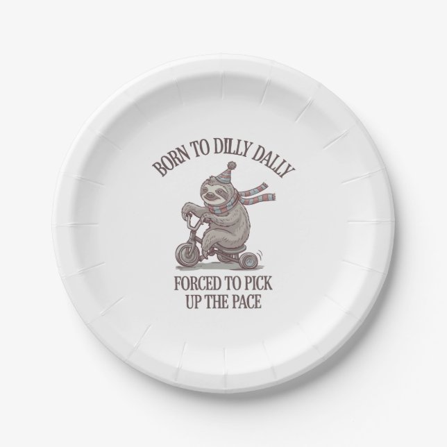 Lazy Sloth Retro Bike Cartoon Paper Plate (Front)