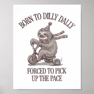 Lazy Sloth Retro Bike Cartoon Poster