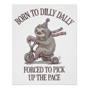 Lazy Sloth Retro Bike Cartoon Poster