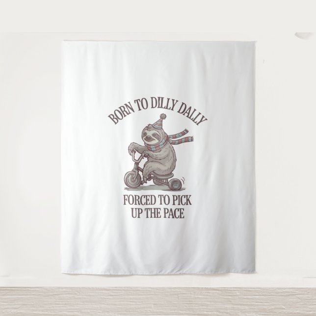 Lazy Sloth Retro Bike Cartoon Tapestry (Front)