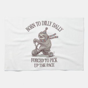 Lazy Sloth Retro Bike Cartoon Tea Towel