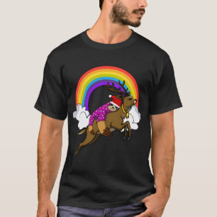 Lazy Sloth Santa Riding Christmas Reindeer Funny R T-Shirt