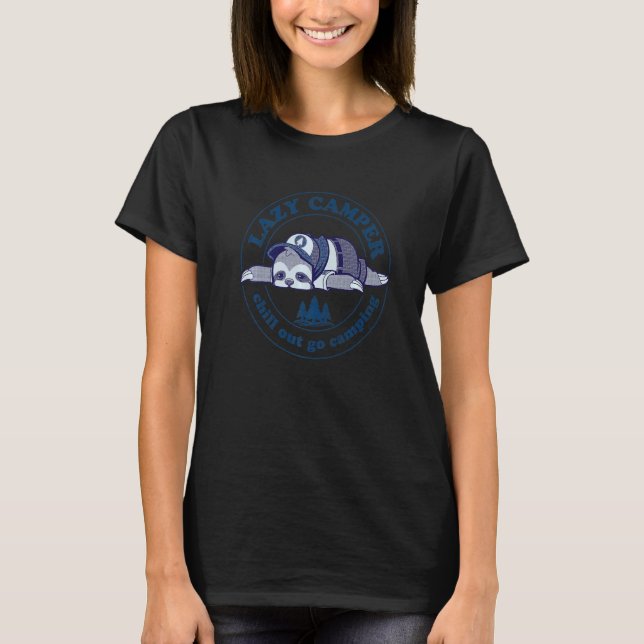 Lazy Sloth Scout Camping Summer Camp Blue Animal C T-Shirt (Front)