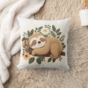 Lazy sloth sleeping on a branch cartoon cushion