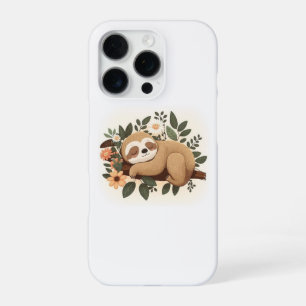 Lazy sloth sleeping on a branch cartoon iPhone 16 pro case