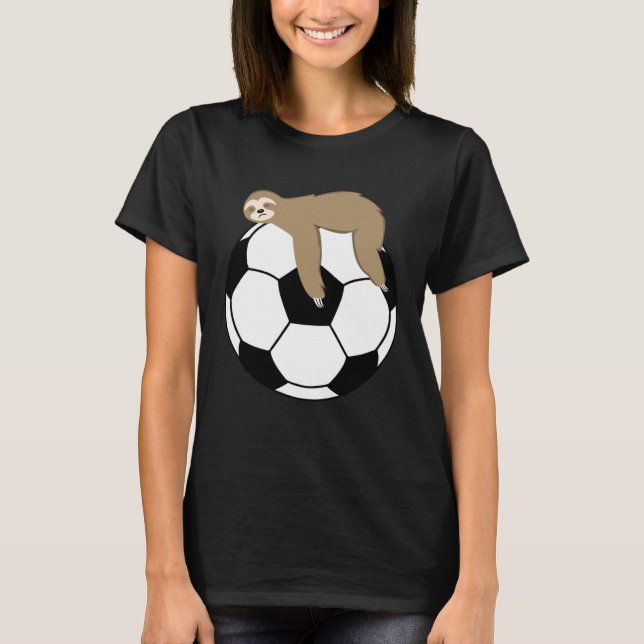 Lazy Sloth Sleeping On A Soccer Ball T-Shirt (Front)