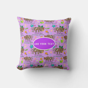 Lazy Sloth Violet Orchid Purple Polka Dot Flowers Cushion