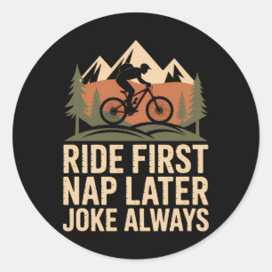 Lazy Start Strong Finish Mountain Biking Dad Classic Round Sticker