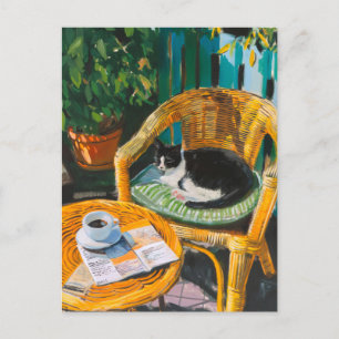 Lazy Sunday Morning Cosy Cat & Coffee Painting Invitation Postcard