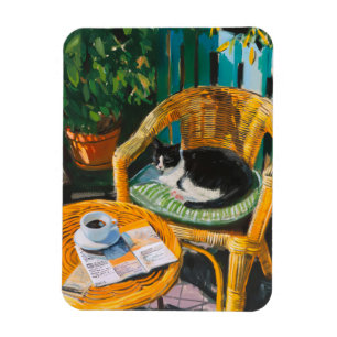 Lazy Sunday Morning Cosy Cat & Coffee Painting Magnet