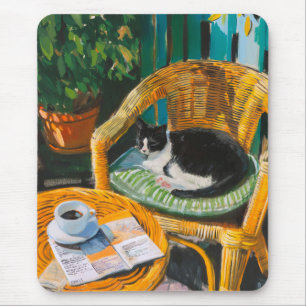 Lazy Sunday Morning Cosy Cat & Coffee Painting Mouse Pad