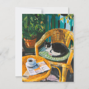 Lazy Sunday Morning Cosy Cat & Coffee Painting Postcard