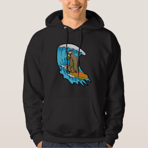 Lazy Surfing Sloth Surfer Surfboard Wave Riding Hoodie