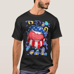 Lazy Trendy Day Leopard Animal Print American Flag T-Shirt