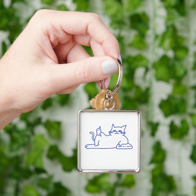 lazy white cat - chill with coffee key ring (Hand)