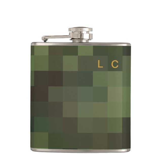 LC green pixelated camouflage Hip Flask (Front)