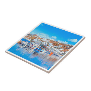 ldp MYKONOS - fishing boats - harbour - panorama Ceramic Tile