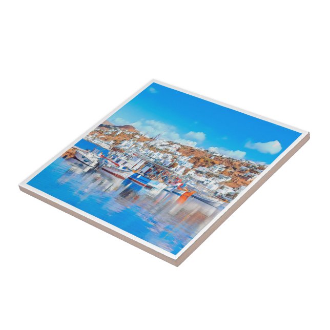 ldp MYKONOS - fishing boats - harbour - panorama Ceramic Tile (Side)