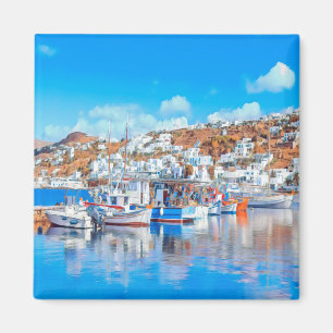 ldp MYKONOS - fishing boats - harbour - panorama Magnet