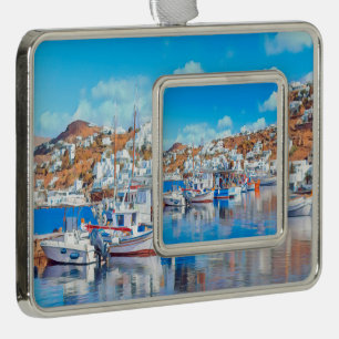 ldp MYKONOS - fishing boats - harbour - panorama Silver Plated Framed Ornament