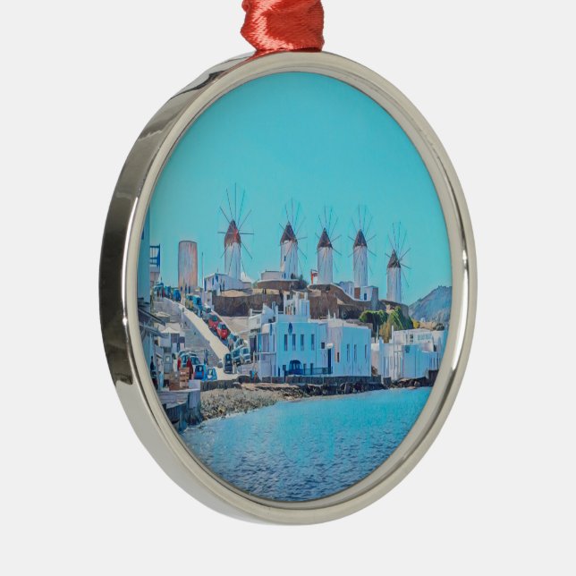 ldp MYKONOS - view from the sea of the windmills - Metal Ornament (Right)