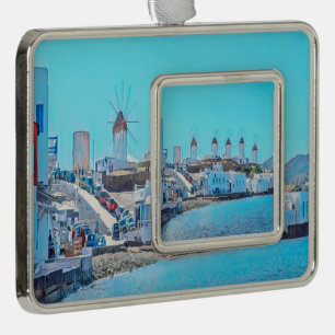 ldp MYKONOS - view from the sea of the windmills - Silver Plated Framed Ornament