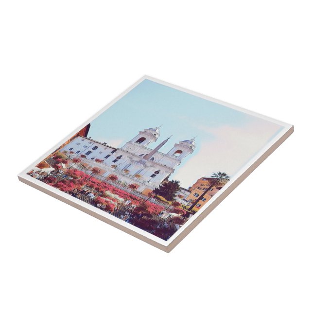 ldp PIAZZA DI SPAGNA - Rome - with flowers - Ceramic Tile (Side)