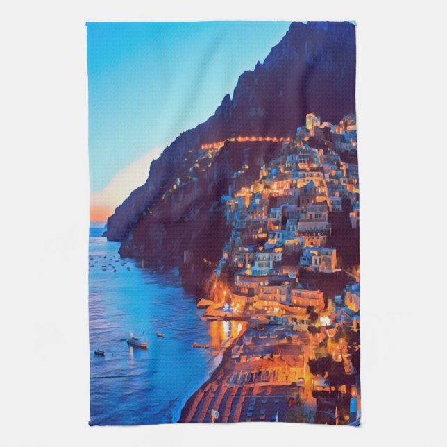 ldp POSITANO Amalfi Coast - sunset taken by Hotel Tea Towel (Vertical)