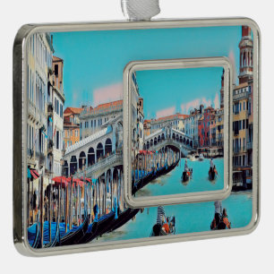 ldp VENICE - gondolas - rialto - Silver Plated Framed Ornament