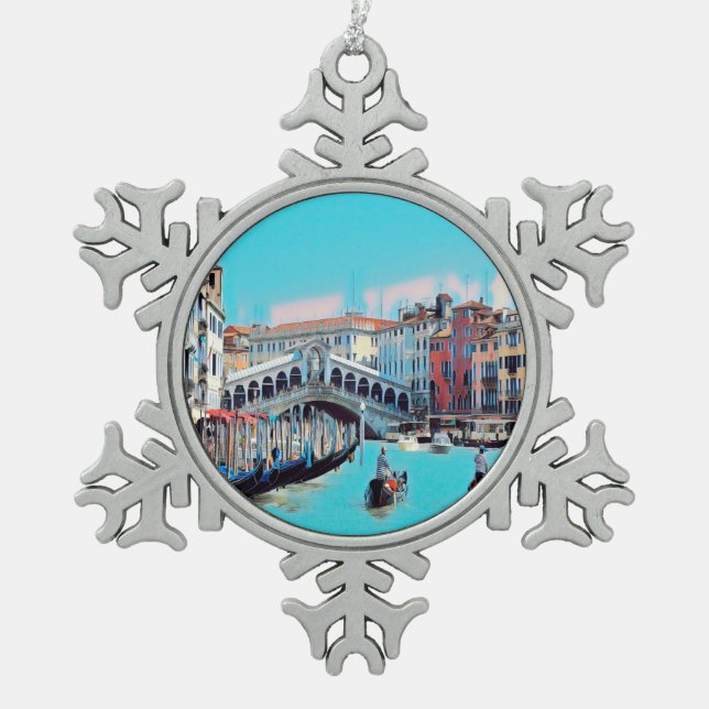 ldp VENICE - gondolas - rialto - Snowflake Pewter Christmas Ornament (Front)