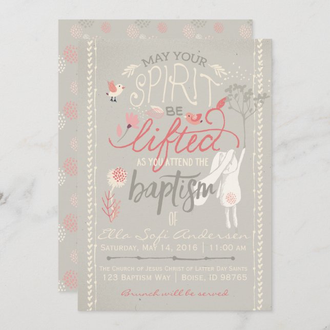 LDS BAPTISM INVITATION | Floral Girl Bunny (Front/Back)