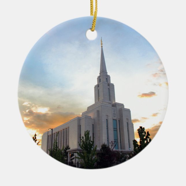 LDS mormon Oquirrh Mountain Utah temple Ceramic Tree Decoration (Front)