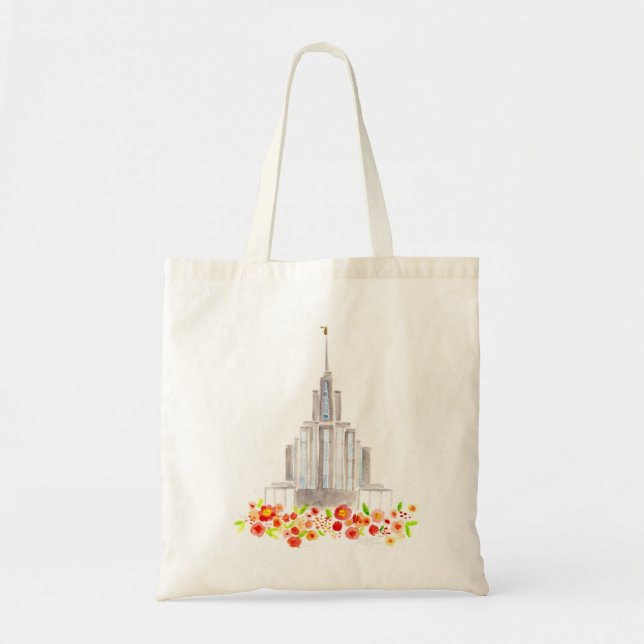 LDS Oquirrh Temple Watercolor church bag (Front)