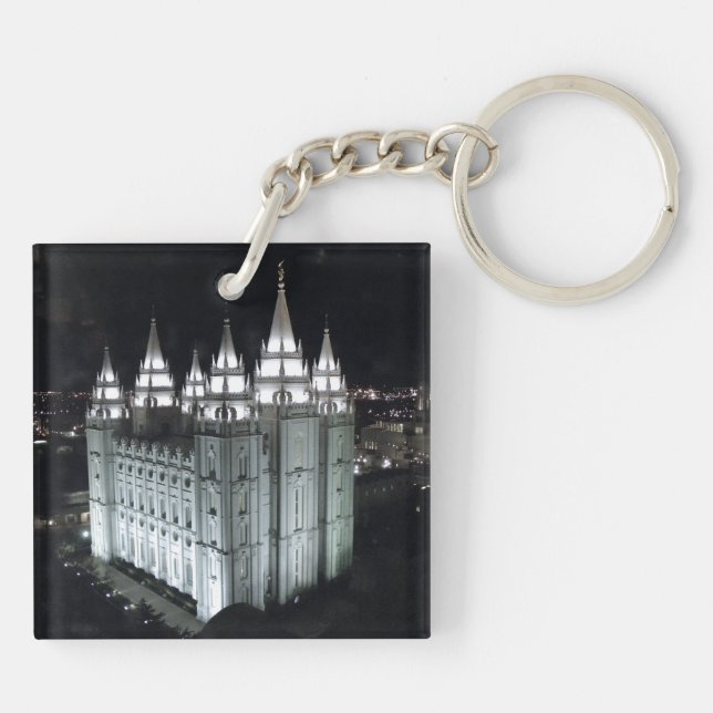 LDS Salt Lake City Temple at Night Key Ring (Back)