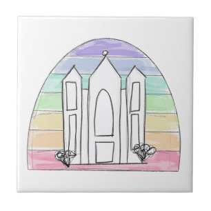 LDS Salt Lake City Temple rainbow sunset mormon Ceramic Tile