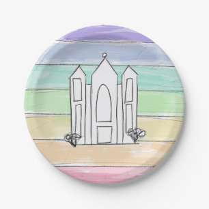 LDS Salt Lake City Temple rainbow sunset mormon  Paper Plate