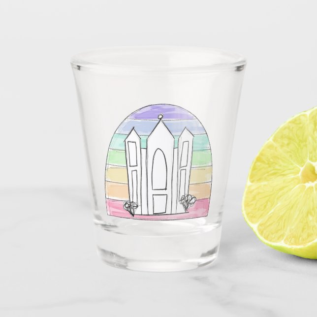 LDS Salt Lake City Temple rainbow sunset mormon  Shot Glass (Front)