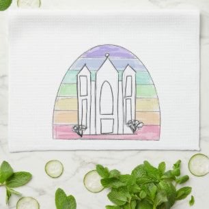 LDS Salt Lake City Temple rainbow sunset mormon  Tea Towel