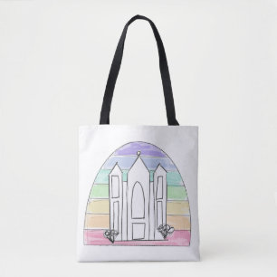 LDS Salt Lake City Temple rainbow sunset mormon Tote Bag