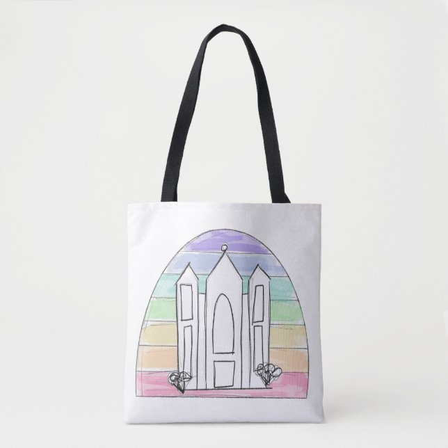LDS Salt Lake City Temple rainbow sunset mormon Tote Bag (Front)