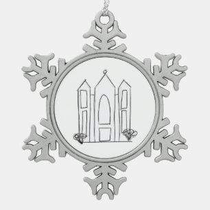 LDS Salt Lake City Temple simple modern mormon Snowflake Pewter Christmas Ornament