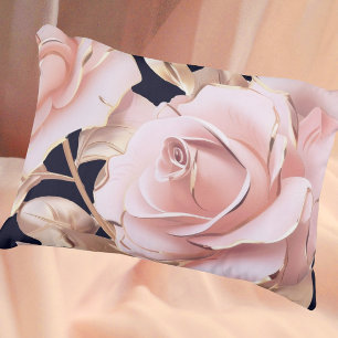 Le Boudoir Noir Peachy Pink Roses on Black Decorative Cushion