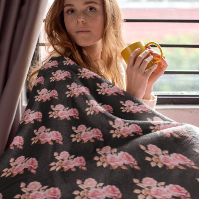 Le Boudoir Noire Pink Peach Black  Fleece Blanket (Cozy and comforting romantic throw.)