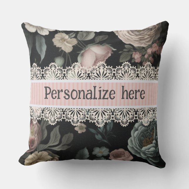 Le Boudoir Vintage Lace and Fabric  Cushion (Front)